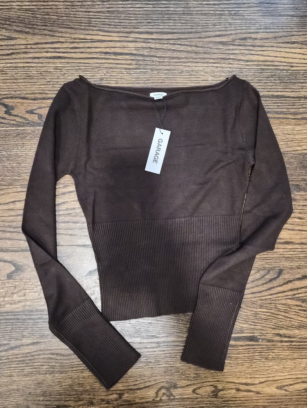 Garage Brown Ribbed Long Sleeve Top - XS - NEW WITH TAGS